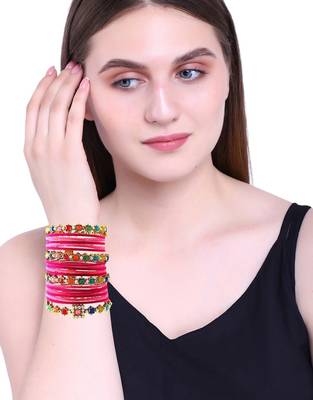 Set of 16 multicolor stone studded velvet bangle set 5
