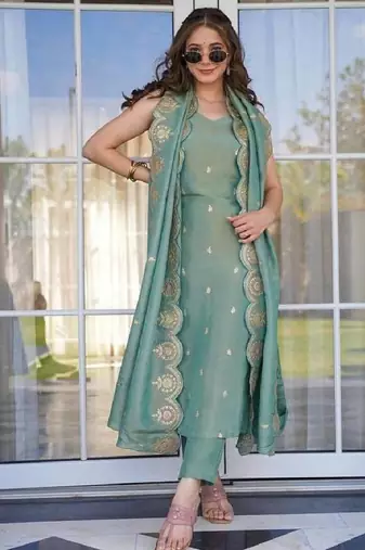 Pastel Green Embroidered Ethnic Suit