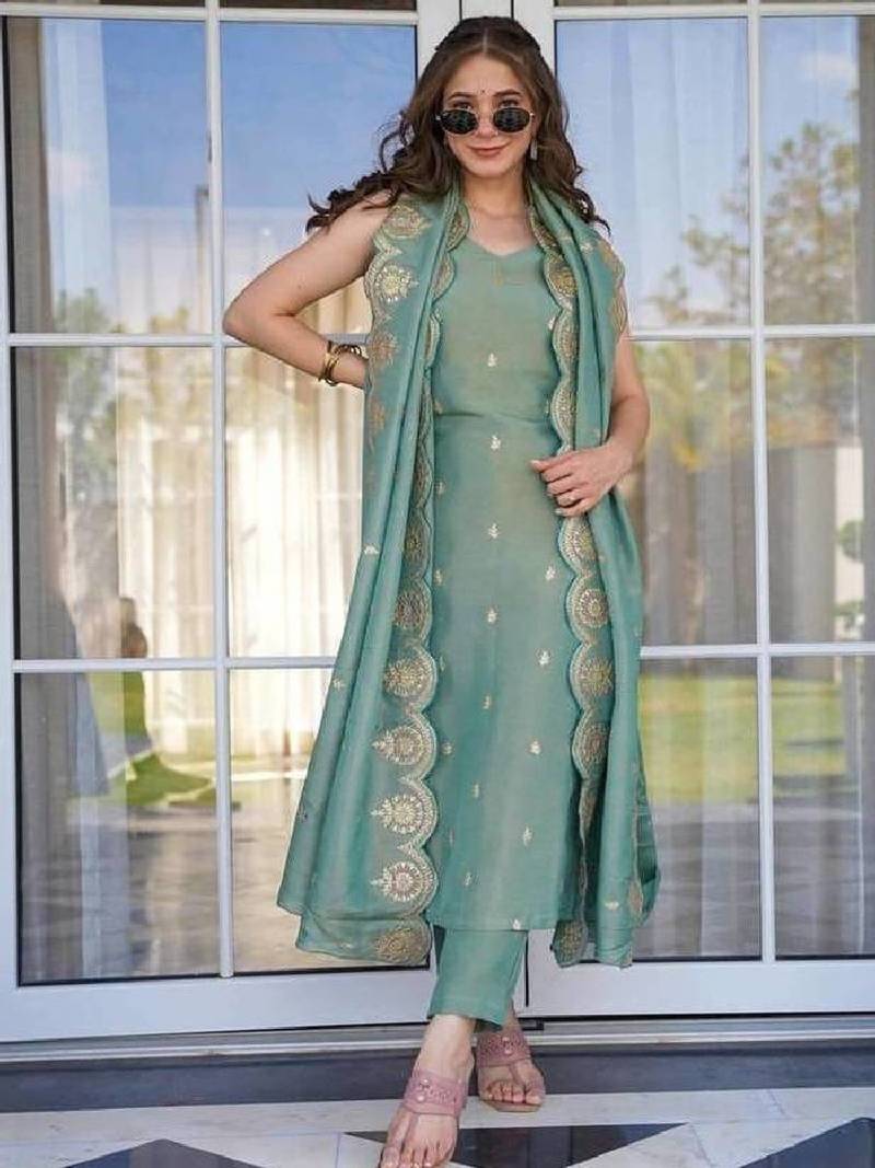 Pastel Green Embroidered Ethnic Suit