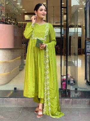 green embroidered flared kurta set 5
