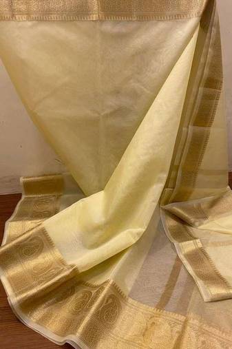 cream pure organza weaving saree