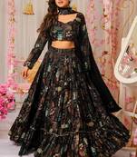 black digital printed full stitched lehenga choli 