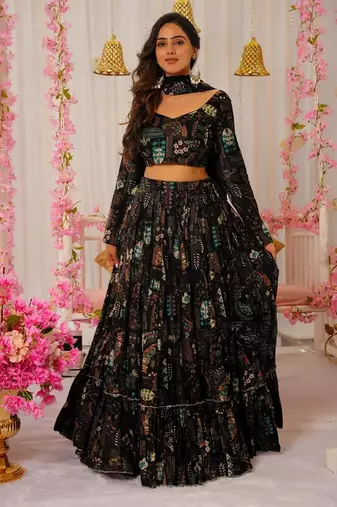 black digital printed full stitched lehenga choli 
