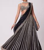 Black zari embroidered mirror work organza lehenga choli