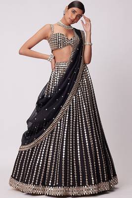 Black zari embroidered mirror work organza lehenga choli 3