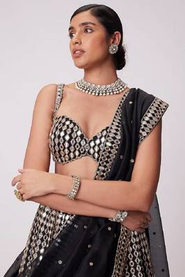 Black zari embroidered mirror work organza lehenga choli 4
