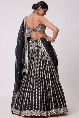Black zari embroidered mirror work organza lehenga choli 5