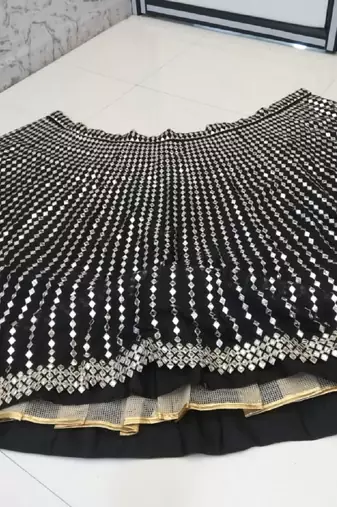 Black zari embroidered mirror work organza lehenga choli