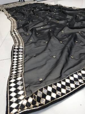 Black zari embroidered mirror work organza lehenga choli 9