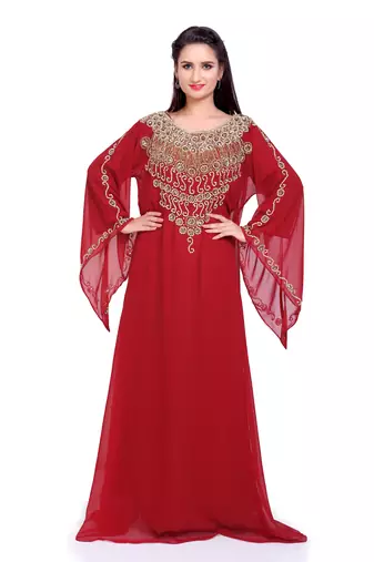  Embellished Luxe Kaftan for Festive Nights-Handcrafted Golden Detailing Kaftan