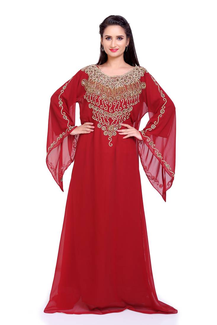  Embellished Luxe Kaftan for Festive Nights-Handcrafted Golden Detailing Kaftan