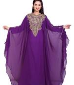  Purple Georgette Kaftan with Golden Handwork and Beads Detailing Batwing Sleeves