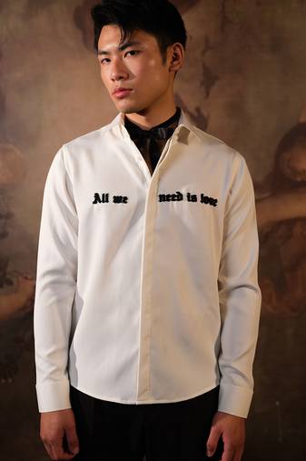 White embroidered crepe shirt