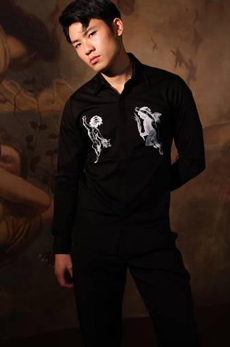 Black printed crepe shirt
