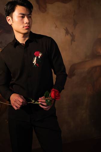 Black embroidered crepe shirt