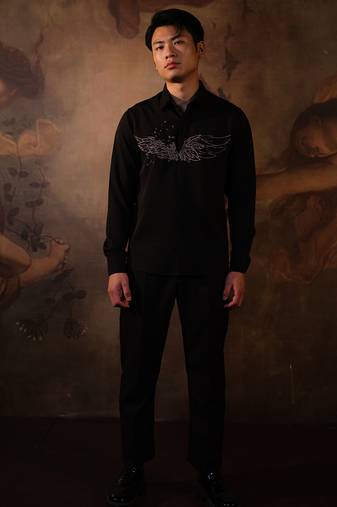 Black embroidered crepe shirt