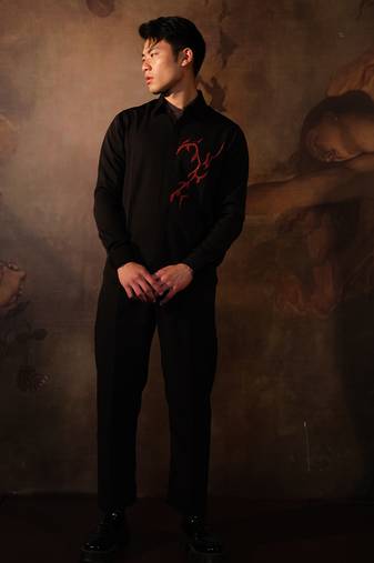 Black embroidered crepe shirt