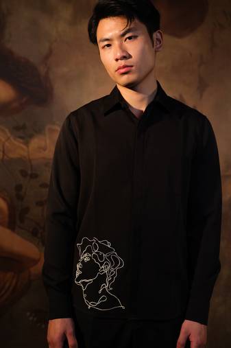 Black printed crepe shirt