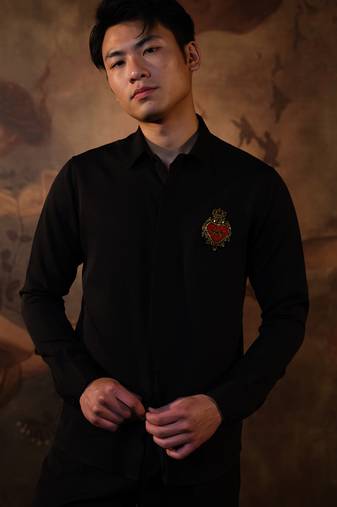 Black plain crepe shirt