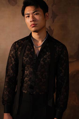 Black embroidered crepe shirt