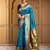 Aqua traditional paithani silk saree with rich zari weaving and contrast border – perfect for wedding wear