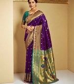 Purple paithani silk blend saree with zari weaving and contrast border