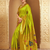 Lime green paithani silk blend handwoven saree with designer pallu and unstitched blouse