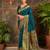 Teal paithani silk blend handwoven saree with designer pallu and unstitched blouse