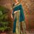Teal paithani silk blend handwoven saree with designer pallu and unstitched blouse