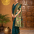 Teal paithani silk blend handwoven saree with designer pallu and unstitched blouse