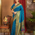 Turquoise paithani silk blend handwoven saree with designer pallu and unstitched blouse