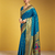 Turquoise paithani silk blend handwoven saree with designer pallu and unstitched blouse