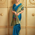 Turquoise paithani silk blend handwoven saree with designer pallu and unstitched blouse