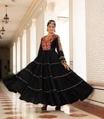 Black rayon multi thread embroidered & gota patti work traditional gown