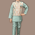 Boys cotton silk geometric patchwork embroidered kurta set- teal blue