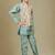 Boys cotton silk geometric patchwork embroidered kurta set- teal blue