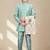 Boys cotton silk geometric patchwork embroidered kurta set- teal blue