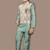 Boys cotton silk geometric patchwork embroidered kurta set- teal blue