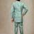 Boys cotton silk geometric patchwork embroidered kurta set- teal blue