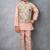 Boys cotton silk geometric patchwork embroidered kurta set- blush peach