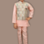 Boys cotton silk geometric patchwork embroidered kurta set- blush peach
