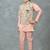 Boys cotton silk geometric patchwork embroidered kurta set- blush peach