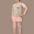 Boys cotton silk geometric patchwork embroidered kurta set- blush peach