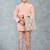 Boys cotton silk geometric patchwork embroidered kurta set- blush peach