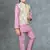 Boys cotton silk geometric patchwork embroidered kurta set- lilac