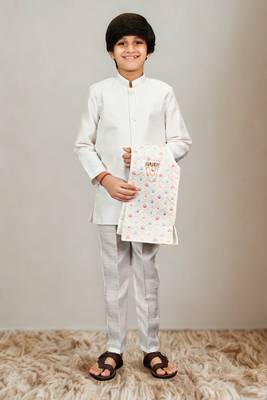 Boys cotton silk geometric sequined leaf motif embroidered sherwani set- multicolor 4