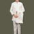 Boys cotton silk geometric sequined leaf motif embroidered sherwani set- multicolor