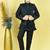 Boys cotton silk geometric sequined floral embroidered kurta shrug set- black