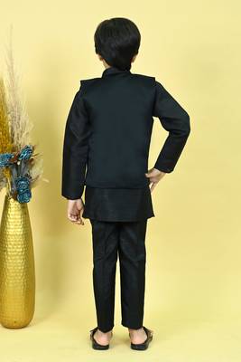 Boys cotton silk geometric sequined floral embroidered kurta shrug set- black 2