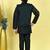 Boys cotton silk geometric sequined floral embroidered kurta shrug set- black